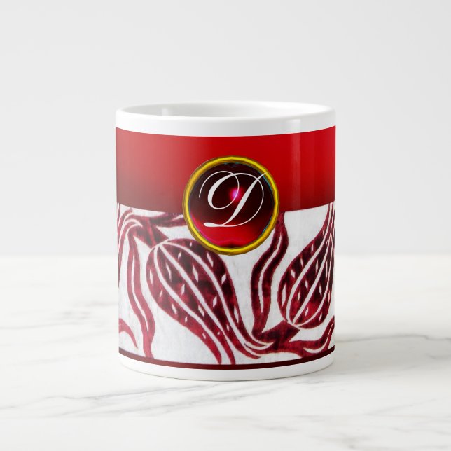 Taza De Café Gigante TERCIOPELO ROJO DAMASCO TULIPÁN MONOGRAMA Burdeos  (Frente)