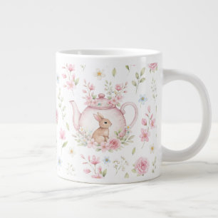 Taza De Café Gigante Tetera Conejo Caprichoso Floral Primavera 