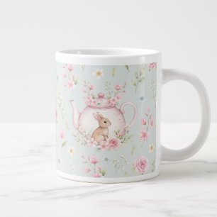 Taza De Café Gigante Tetera Conejo Caprichoso Floral Primavera