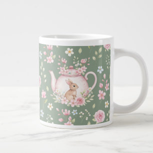 Taza De Café Gigante Tetera Conejo Caprichoso Floral Primavera 
