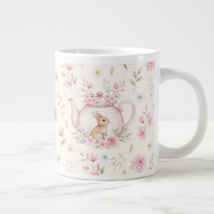 Taza De Café Gigante Tetera Conejo Caprichoso Floral Primavera