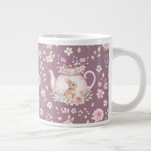 Taza De Café Gigante Tetera Conejo Caprichoso Floral Primavera