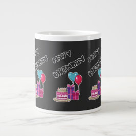 Taza De Café Gigante Texto de Burbuja Neon Retro Feliz Cumpleaños