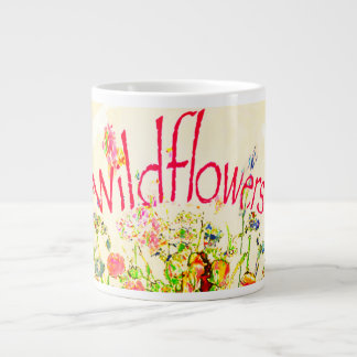 Taza De Café Gigante Texto de flores silvestres coloridas