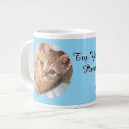 Taza De Café Gigante Texto de foto de gato azul reemplazable divertido