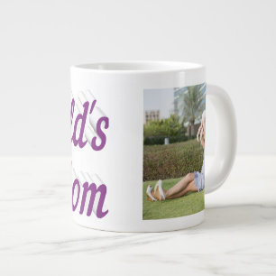 Taza De Café Gigante Texto de foto de mamá morado Café gigante Mug