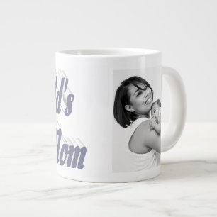 Taza De Café Gigante Texto gris de la foto de la mejor mamá