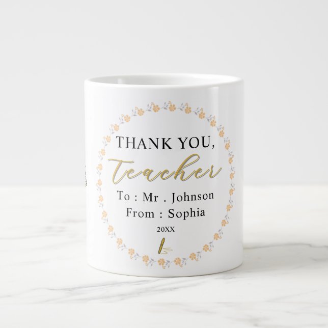 Taza De Café Gigante Thank You Teacher – Personalized Name Mug Gift (Frente)