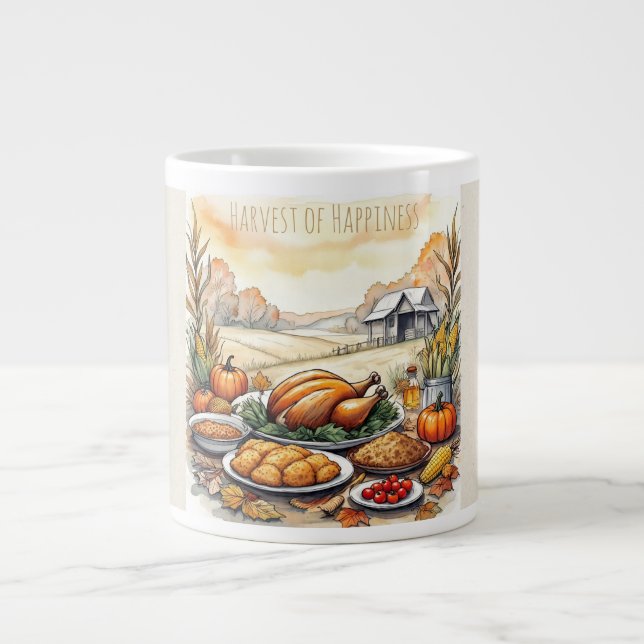 Taza De Café Gigante Thanksgiving, Harvest of Happiness Specialty Mug (Frente)