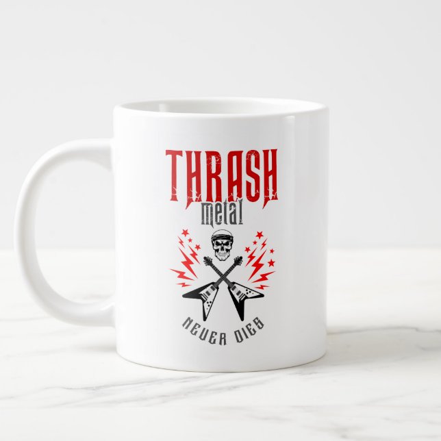 Taza De Café Gigante Thrash Metalizado Never Die (Izquierda)