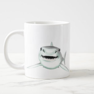 Taza De Café Gigante tiburón acuarela sonriendo gris verde océano anima