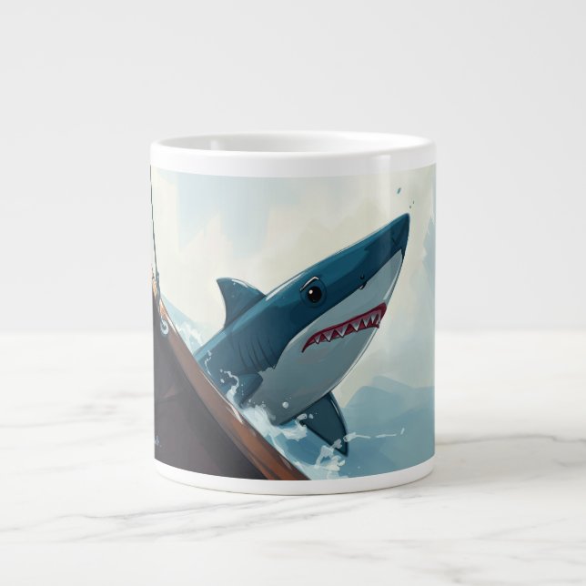 Taza De Café Gigante Tiburón Cerca de Barco (Frente)