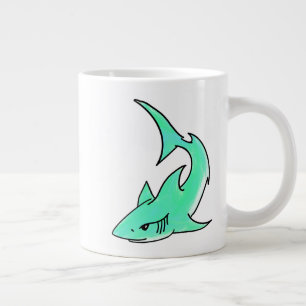 Taza De Café Gigante tiburón sonriente de dibujos animados azul verde m