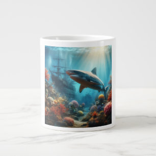 Taza De Café Gigante tiburón tigre costero/naútico y arrecife de coral