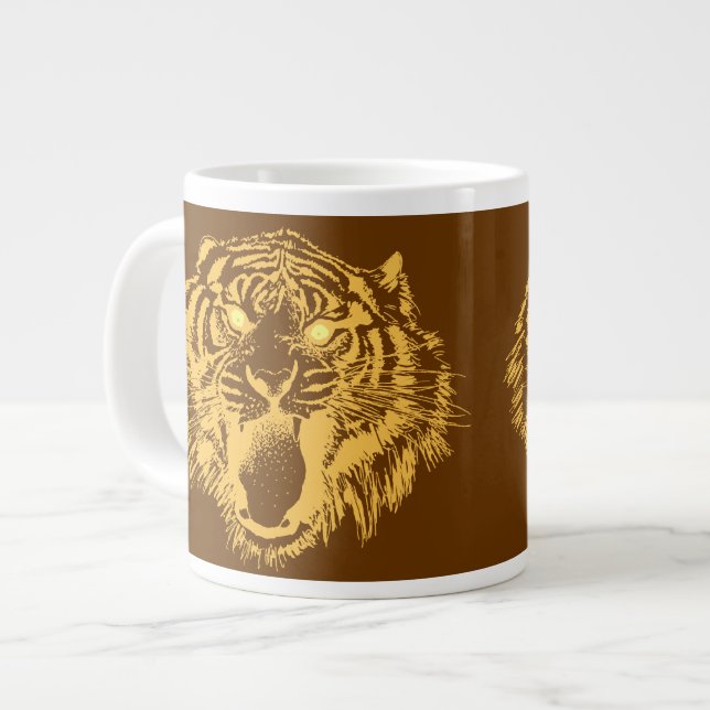 Taza De Café Gigante Tigre adulto en Naranja con ojos amarillos (Izquierda)