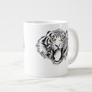 Taza De Café Gigante Tigre adulto en negro con ojos amarillos