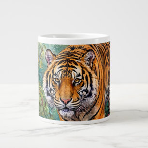Taza De Café Gigante Tigre de Bengala Jungla de Bambú Vibrante