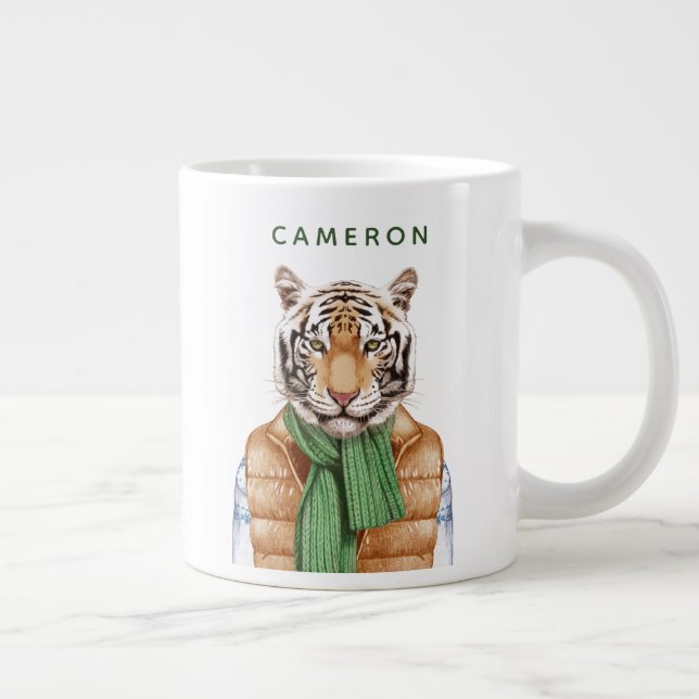 Taza De Café Gigante Tigre de la caja fuerte| Agregar su nombre (Derecha)