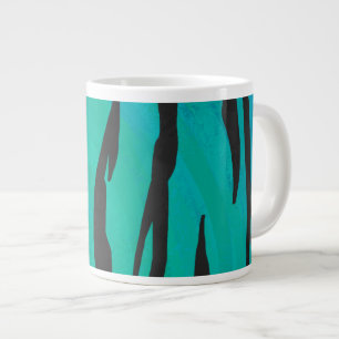 Taza De Café Gigante Tigre negro y estampado azul turquesa