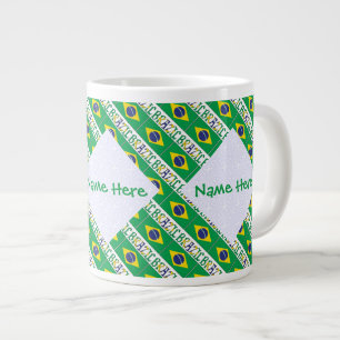 Taza De Café Gigante Tiled bandera brasileña verde personalizada 