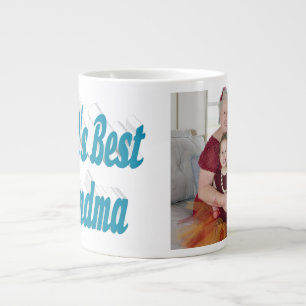 Taza De Café Gigante Tipografía azul cielo de foto de una abuela