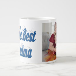 Taza De Café Gigante Tipografía azul de la foto de una abuela