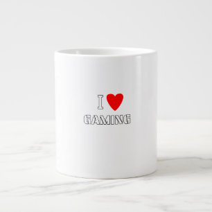 Taza De Café Gigante Tipografía de Corazón Rojo Me Encanta Gaming