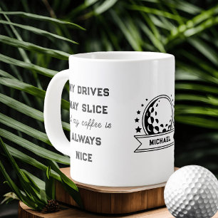 Taza De Café Gigante Típografía divertida de golf y café Pun Personaliz