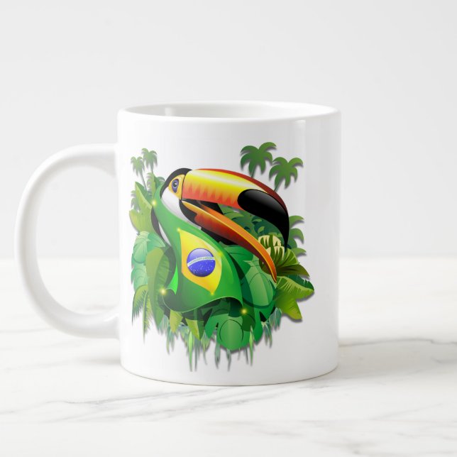 Taza De Café Gigante Toco Toucan con bandera de Brasil (Izquierda)