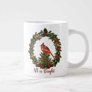 Taza De Café Gigante Todo Es La Brillante Cardenal Rojo Navidades Wreat