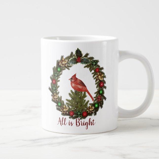 Taza De Café Gigante Todo Es La Brillante Cardenal Rojo Navidades Wreat (Derecha)