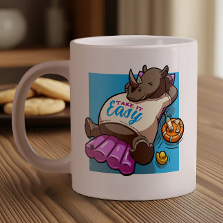 Taza De Café Gigante Tómalo Fácil Relajado Rhino Funny Pool Personaliza