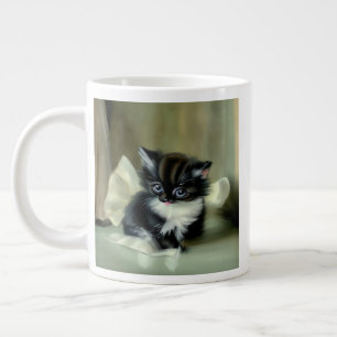 Taza De Café Gigante Tonga de gatito blanco y negro vintage