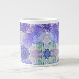 Taza De Café Gigante Tonos de lavanda y flores abstractas verdes Cof
