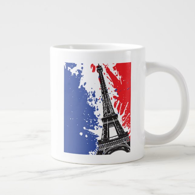 Taza De Café Gigante Torre Eiffel| París, Francia| Bandera ondulada (Derecha)