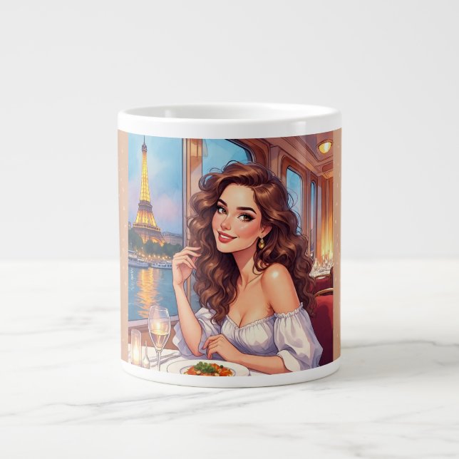 Taza De Café Gigante Torre Eiffel, río Sena Romance (Frente)