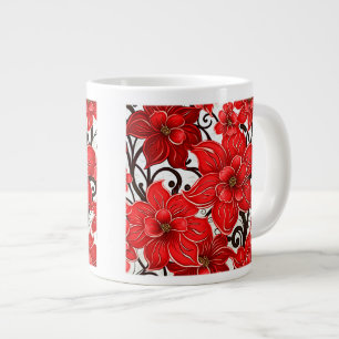 Taza De Café Gigante Trama de flores rojas Jumbo Mug