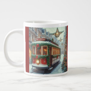 Taza De Café Gigante Tranvía Navideño Antiguo en Pueblo Nevado