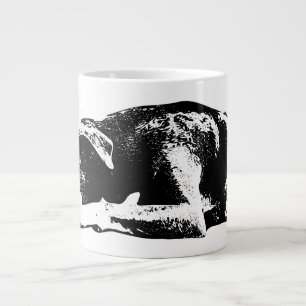 Taza De Café Gigante Traslado de Pitbull Mix Monocromo Retrato Mug