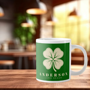 Taza De Café Gigante Trebol de Cuatro Hojas Irlandés Afortunado con Nom