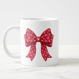Taza De Café Gigante Trendy Coquette Red Ribbon Bow with White Hearts