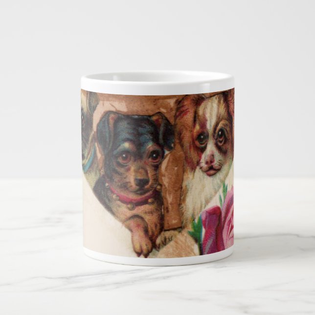 TAZA DE CAFÉ GIGANTE TRES DOGGIES CON ROSAS MONOGRAMA (Frente)