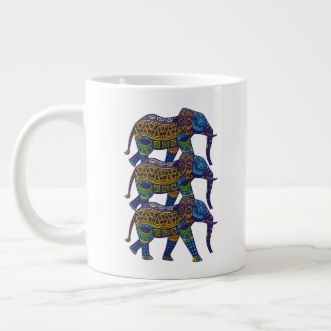 Taza De Café Gigante Tres elefantes mosaicos coloridos (Izquierda)
