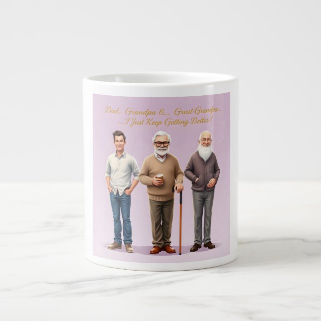 Taza De Café Gigante Tres generaciones le dan a papá el arte familiar d (Frente)