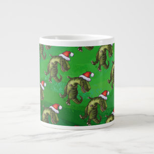 Taza De Café Gigante TRex en Santa Hat en Green