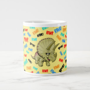Taza De Café Gigante Triceratops dice "¡Rawr!"