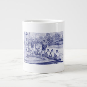 Taza De Café Gigante Tripulantes de remo vintage en barco en el muelle