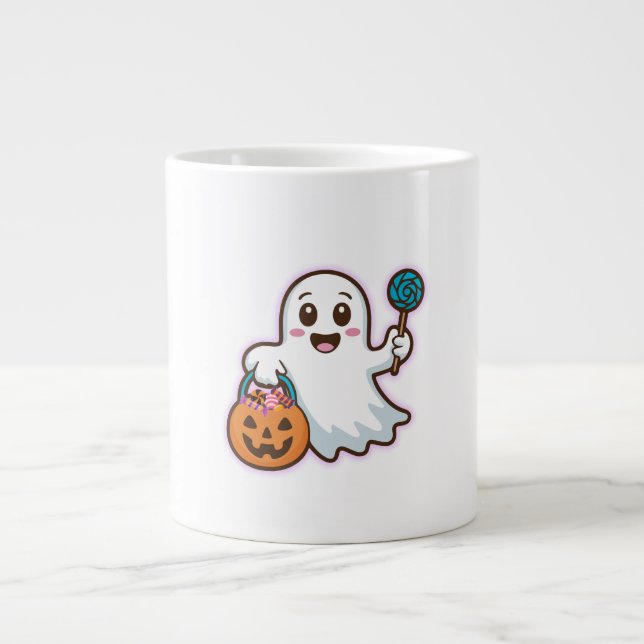 Taza De Café Gigante Truco o trato a fantasma pequeño (Frente)
