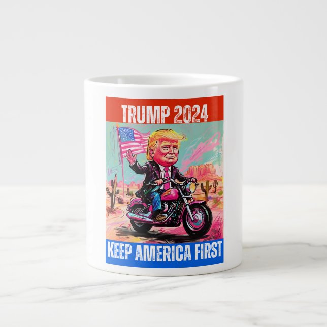 TAZA DE CAFÉ GIGANTE TRUMP 2024 MANTÉNGASE PRIMERO A ESTADOS UNIDOS (Frente)