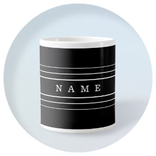 Taza De Café Gigante Tu Texto Personalizado & Rayas Modernas Negro &